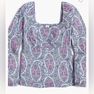 J. Crew Pink and Blue Paisley Cotton Sweetheart Blouse Eco-friendly Boho